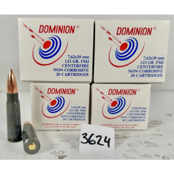 AMMO: 80X DOMINION 7.62X39 MM - 123 GR FMJ