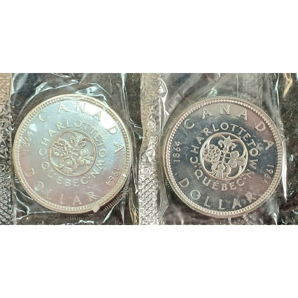  LOT OF 2 - 1964 CDN SILVER DOLLARS - CHARLOTTETOWN
