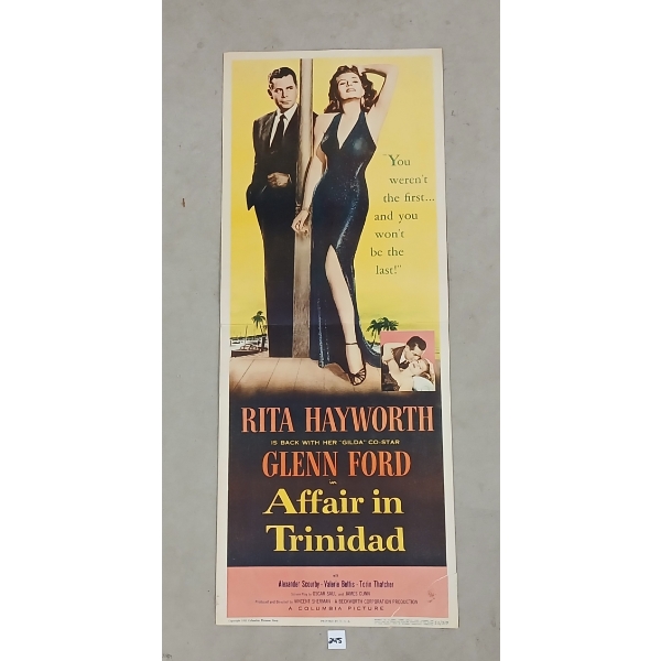 1952 "RITA HAYWORTH & GLENN FORD IN AFFAIR IN TRINIDAD" MOVIE POSTER
