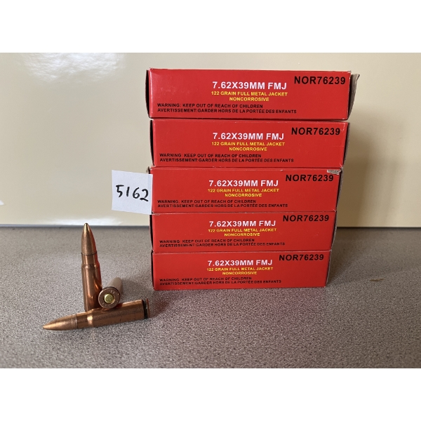 AMMO: 100X NORINCO NON-CORROSIVE 7.62X39 122GR. FMJ