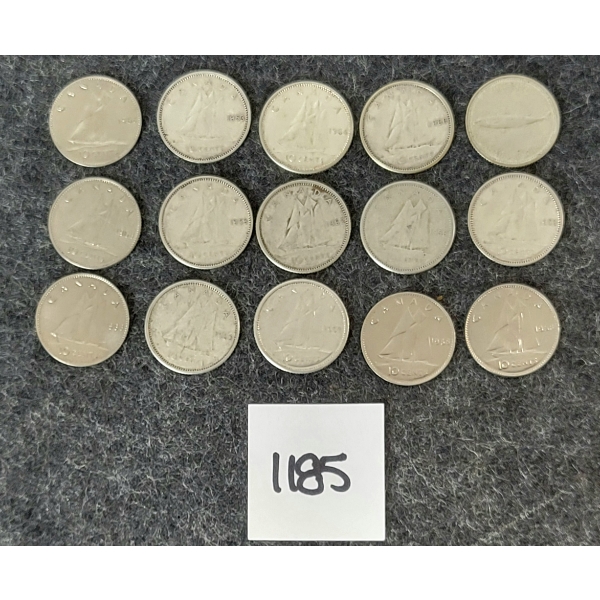 LOT OF 15 - 1956-1968 CDN SILVER DIMES