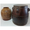 Image 1 : LOT OF 2 - CHINESE MARTABAN STORAGE JAR & RICE BARREL