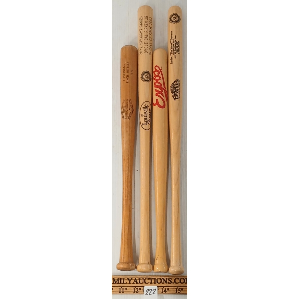 LOT OF 4 - MINI BASEBALL BATS - EXPOS, LOUISVILLE SLUGGER, COOPERSTOWN BAT CO. & ADIRONDACK BATS CO.