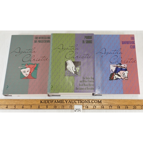 LOT OF 3 - AGATHA CHRISTIE NOVELS - INCL "THE BOOMERANG CLUE" & " POIROT IN SHORT" - HARDCOVERS