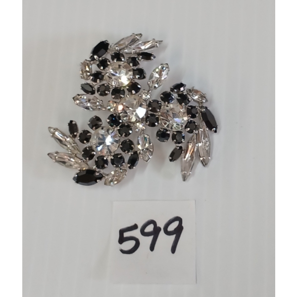 SHERMAN BLACK TONE & RHINESTONE BROOCH