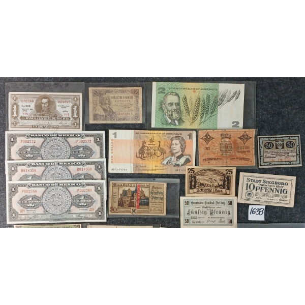 LOT OF 20 - WORLD BANKNOTES - INCL BOLIVIA, JAPAN, GERMAN EMERGENCY BANKNOTES, ETC