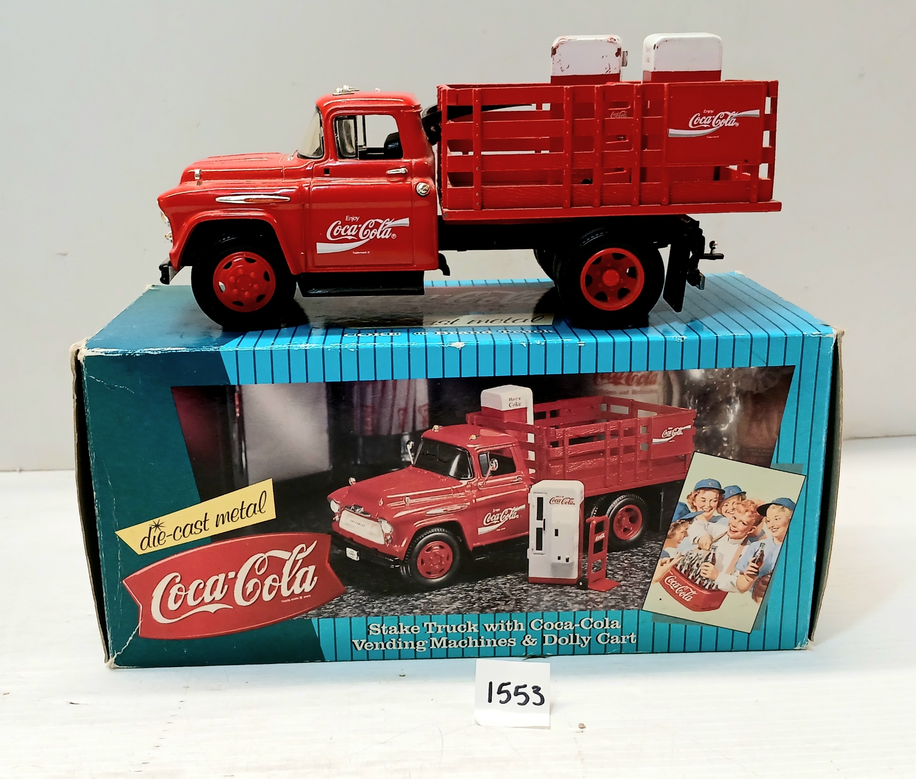 COCA-COLA DIECAST STAKE TRUCK W/ VENDING MACHINES & DOLLY CART