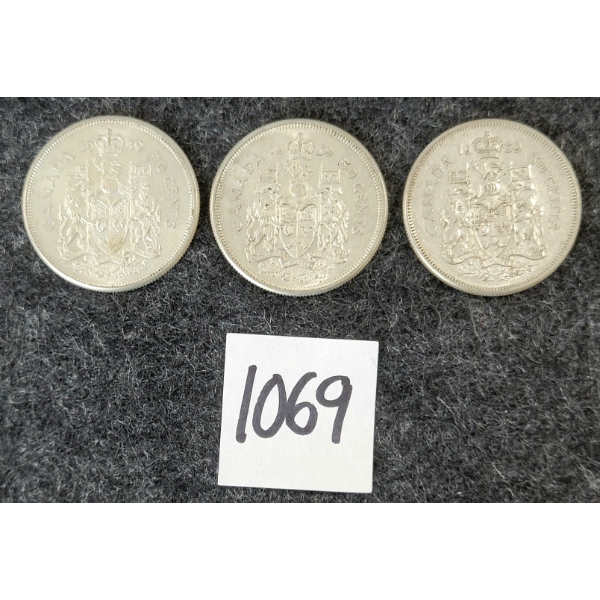LOT OF 3 - 1959 CDN 50 CENT SILVER COINS