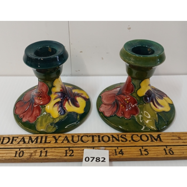 PAIR OF MOORCROFT CERAMIC CANDLE HOLDERS