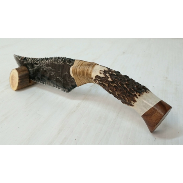 OBSIDIAN KNIFE W/ ANTLER HANDLE & STAND