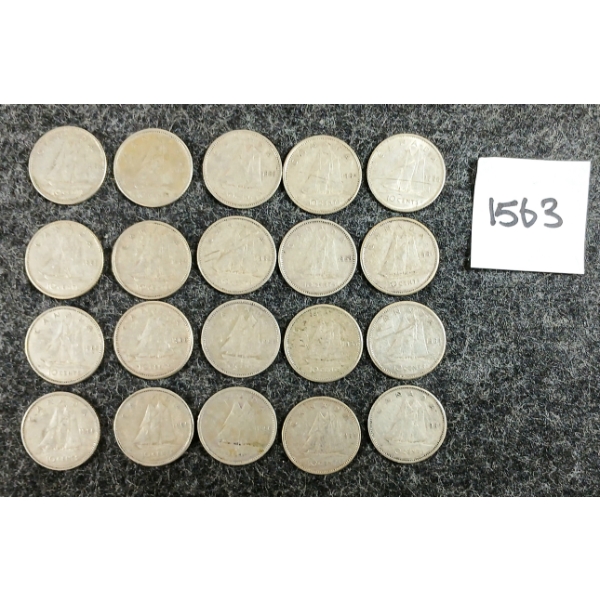 LOT OF 20 - 1953-1965 CDN 10 CENT SILVER COINS