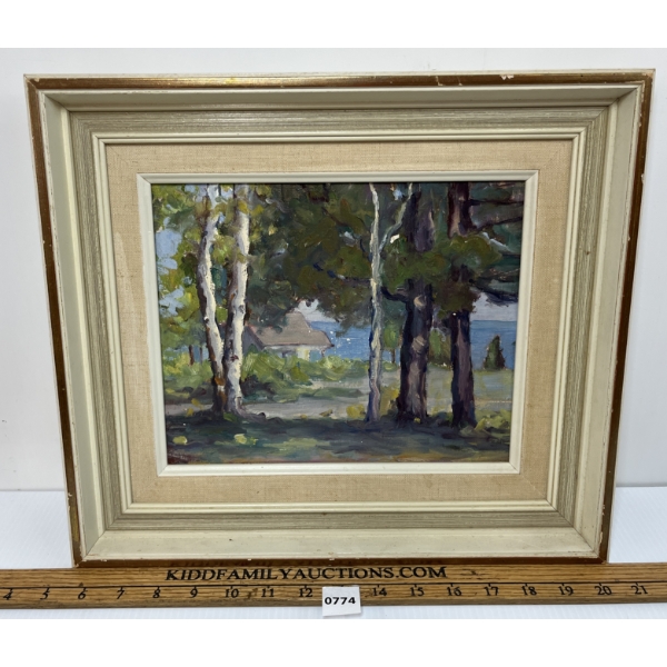 COASTLINE SCENE BY BLANCHE GILLESPIE - FRAMED OIL ON CANVAS BOARD