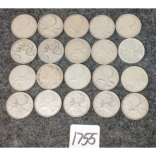LOT OF 20 - 1939-1965 CDN 25 CENT COINS