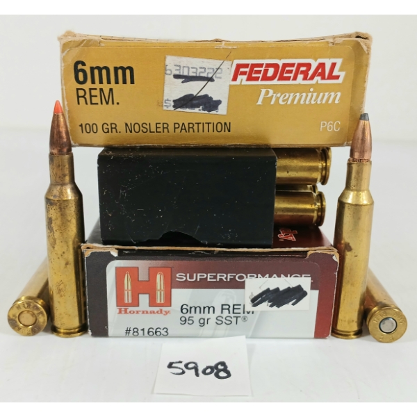 AMMO: 30X HORNADY & FEDERAL 6MM REM - 95 & 100GR - NOSLER PARTITION & SST