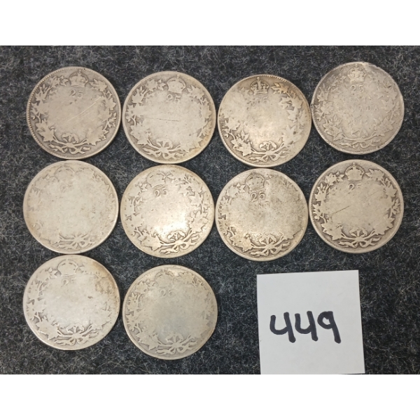 LOT OF 10 - CDN 25 CENT SILVER PCS