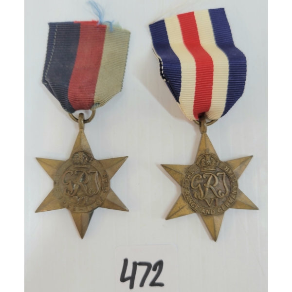 LOT OF 2 - WWII THE 1939-1945 STAR & THE FRANCE & GERMANY STAR MEDALS