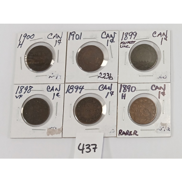 LOT OF 6 - CDN LARGE PENNIES - INCL 1890, 1898 & 1900