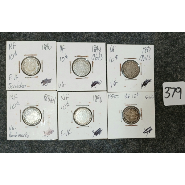 LOT OF 6 - 1882-1896 CDN 10 CENT COINS