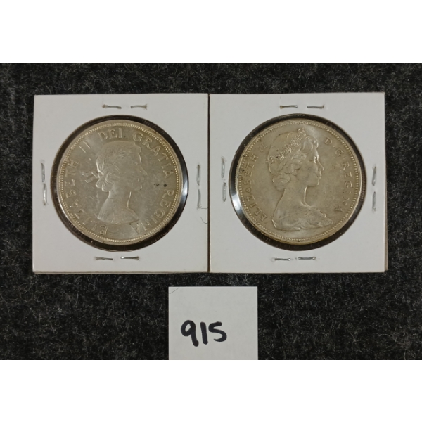 LOT OF 2  - 1964-1967 CDN SILVER DOLLAR COINS - CHARLOTTETOWN & CANADIAN GOOSE