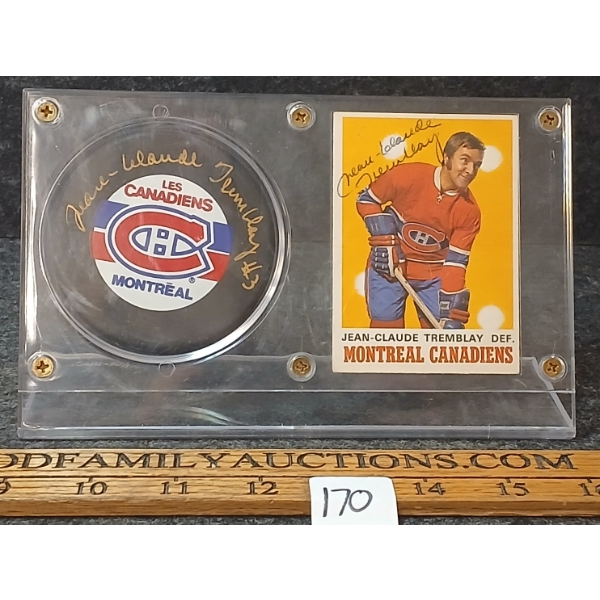 1969-1970 OPC NHL MONTREAL CANADIENS JEAN-CLAUDE TREMBLAY HOCKEY CARD & PUCK - AUTOGRAOHED