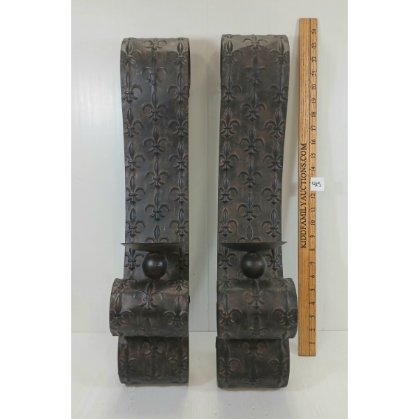 PAIR OF METAL WALL MOUNTED SCROLL CANDLE HOLDERS