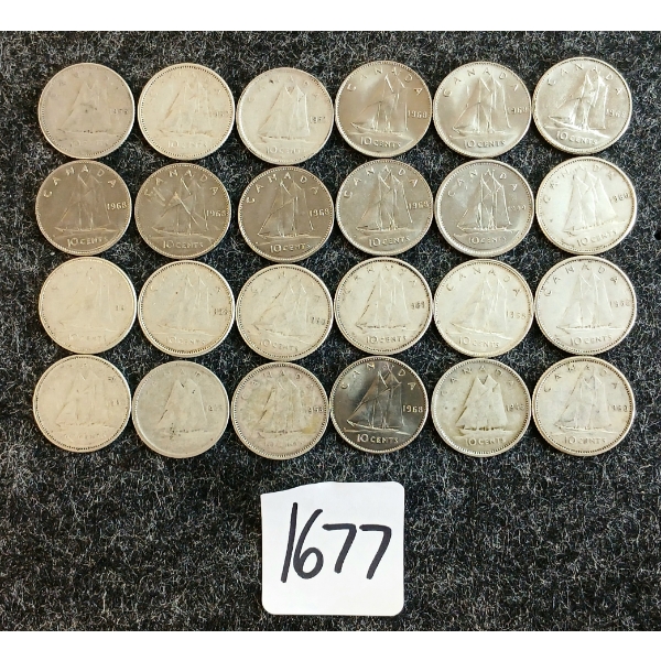 LOT OF 24 - 1943-1969 CDN 10 CENT COINS