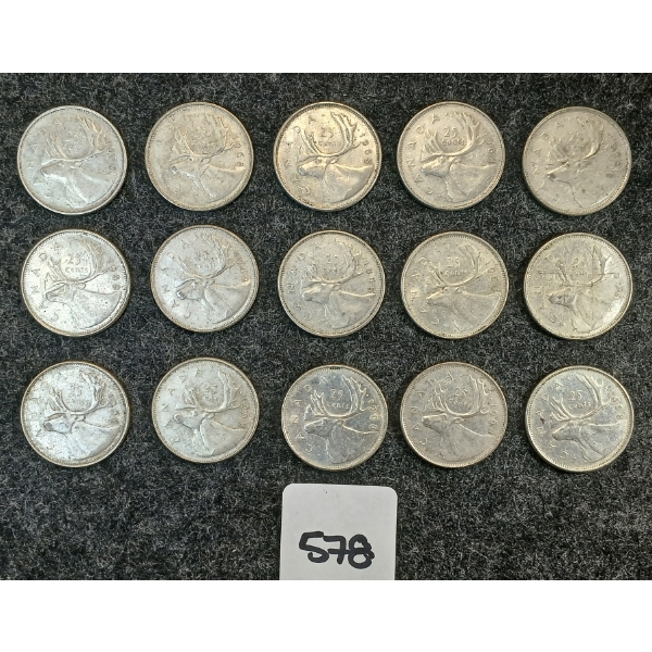 LOT OF 15 - 1968 CDN 25 CENT COINS