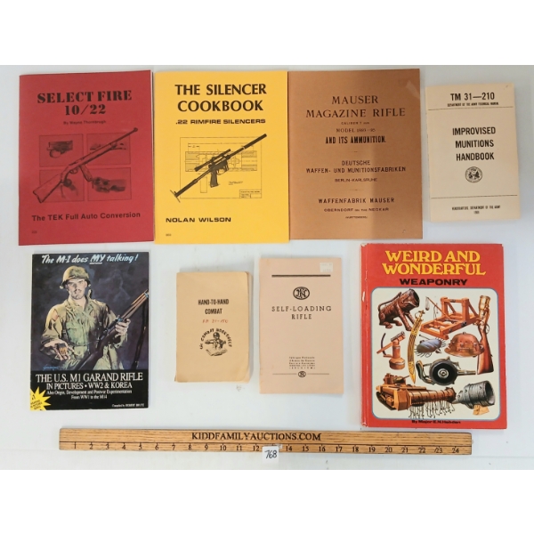 LOT OF 8 - MILITARIA BOOKS - "HAND-TO-HAND COMBAT", "IMPROVISED MUNITIONS HANDBOOK", ETC