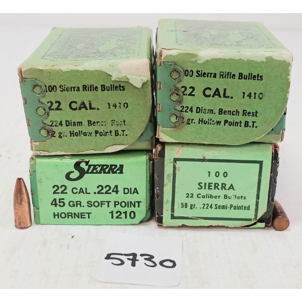 BULLETS: APPROX 400X SIERRA .22 - 45 & 52GR - SP & BT