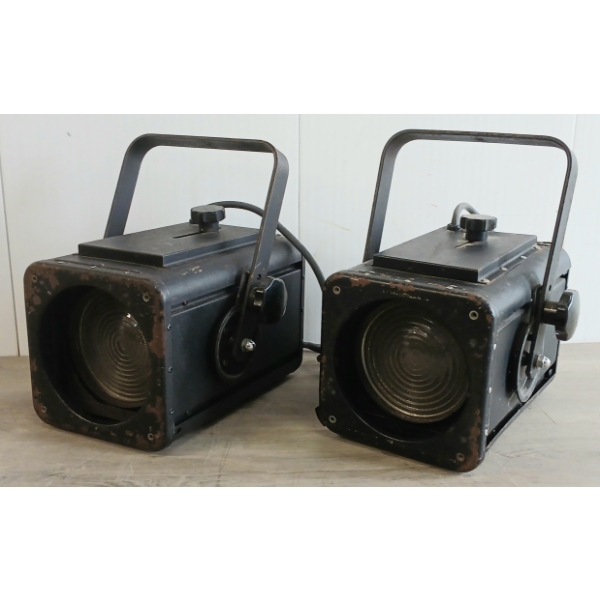 LOT OF 2 - FRESNEL THEATRE LIGHTS - RANK STRAND PAT. 833 - C. 1950'S-1980'S