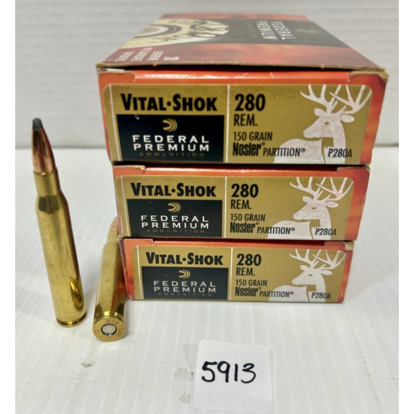 AMMO / BRASS: 33X FEDERAL .280 REM - 150 GR. - 7X BRASS