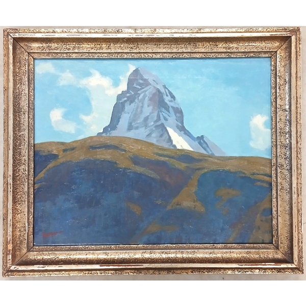 MOUNTAIN SCENE BY W. BURGER - FRAMED OIL ON CANVAS