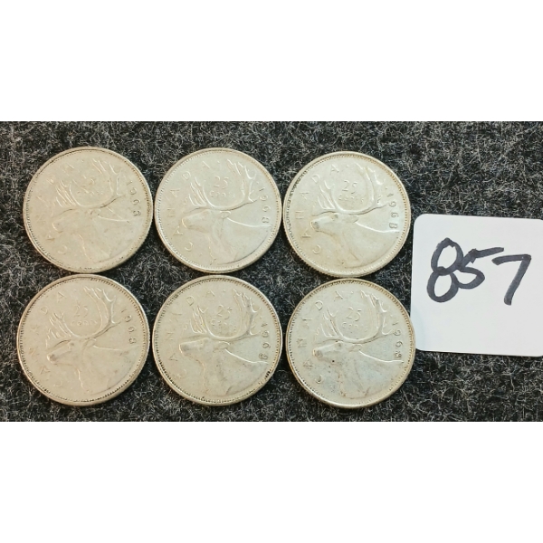 LOT OF 6 - 1968 CDN 25 CENT COINS