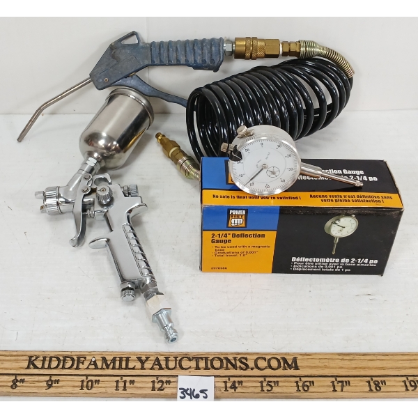 LOT OF 3 - POWER FIST 2-1/4IN DEFLECTION GAUGE - AIR COMPRESSOR HOSE, ETC.