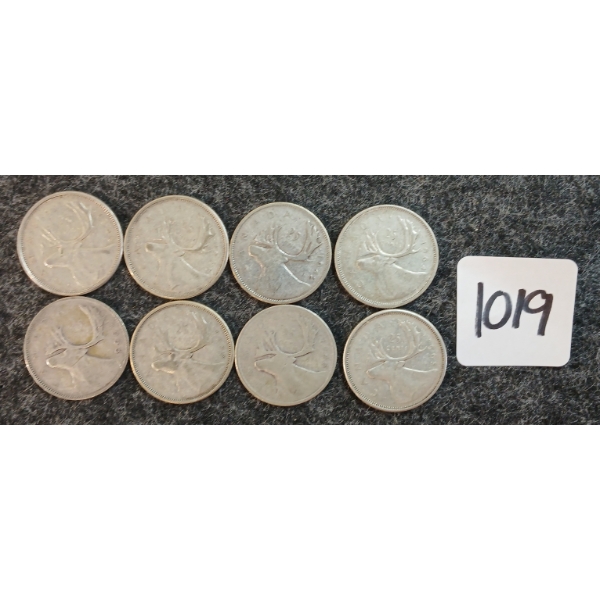 LOT OF 8 - 1942-1965 CDN 25 CENT COINS
