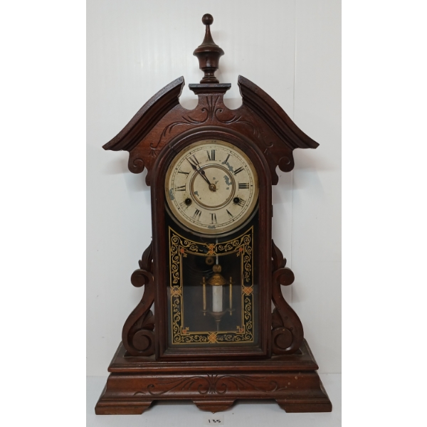 1888 NEW HAVEN "DANUBE" WALNUT 8 DAY GINGERBREAD CLOCK