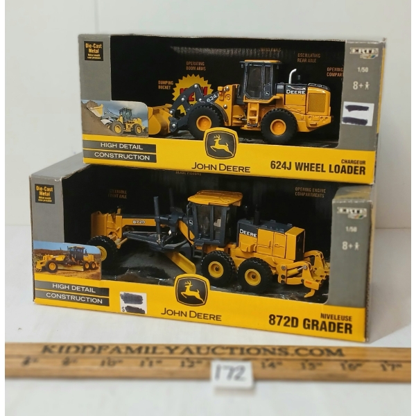 LOT OF 2 - ERTL DIECAST JOHN DEERE MODELS - 624J WHEEL LOADER & 872D GRADER
