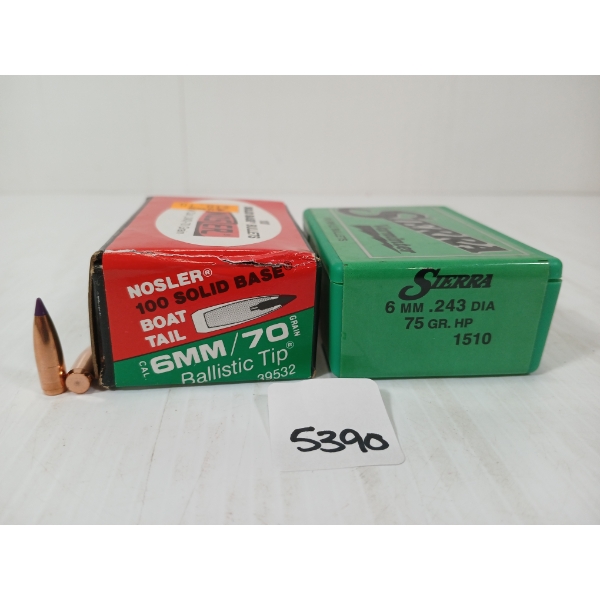 BULLETS: 200X SIERRA & NOSLER 6MM - 70 & 75GR - HP & BALLISTIC TIP
