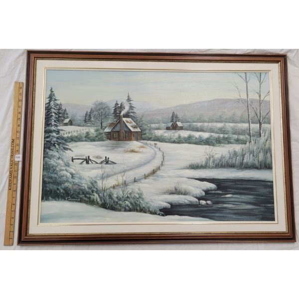 WINTER COTTAGE BY CARSON - FRAMED OIL ON CANVAS