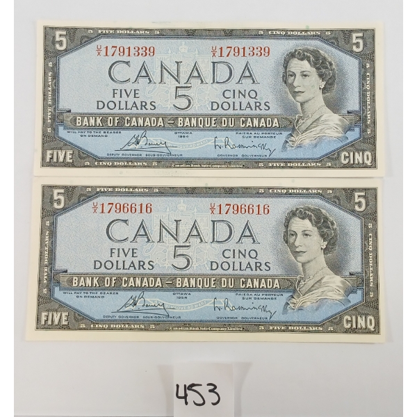 LOT OF 2 - 1954 CDN $5 BANKNOTES