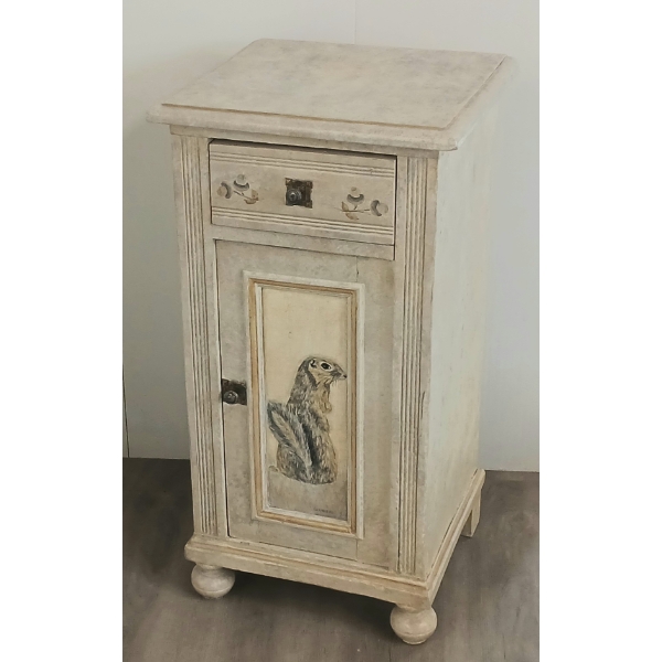 HAND PAINTED BEDSIDE CABINET W/ SQUIRREL MOTIF