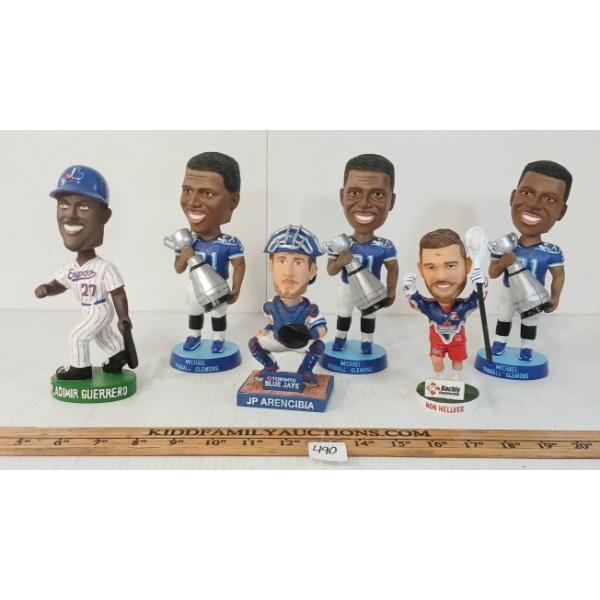 LOT OF 6 - MIXED SPORTS BOBBLE-HEAD FIGURES - BASEBALL, LACROSEE & FOOTBALL