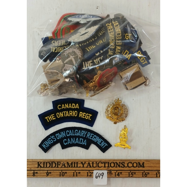 JOB LOT - CDN MILITARY INSIGNIA - INCL PATCHES, PINS, BADGES, ETC