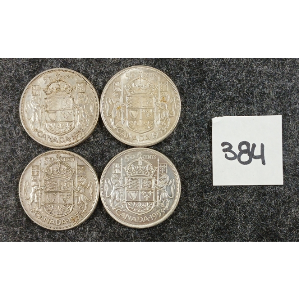 LOT OF 4 - 1953 CDN 50 CENT SILVER COINS