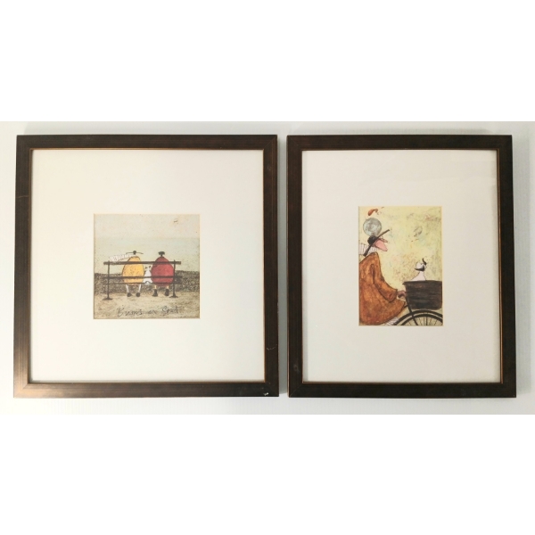 LOT OF 2 - "BUMS ON SEAT" & "ROVER DOES A BACKFLIP" BY SAM TOFT - FRAMED PRINTS
