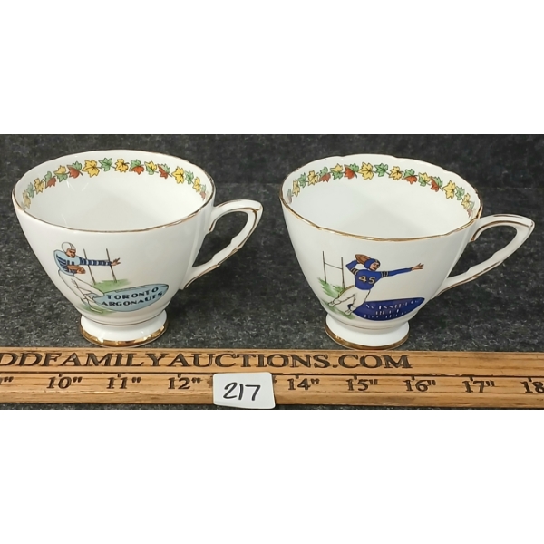 LOT OF 2 - ROYAL STAFFORD WINNIPEG BLUE BOMBERS & TORONTO ARGONAURS CFL GREY CUP TEACUPS