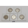 Image 2 : LOT OF 5 - 1937 - 1968 CDN 50 CENT PCS