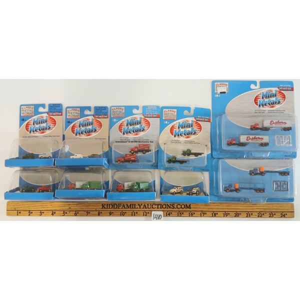 LOT OF 10 - MINI METALS DIECAST N SCALE TRACKSIDE VEHICLES - DELIVERY, PICK-UP & BOX TRUCKS