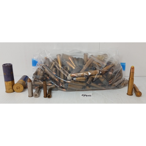AMMO / BRASS: 180X MISC MIXED RNDS LIVE INCL - .30-30, 12GA, .22-250 REM, ETC. - 46X BRASS