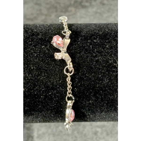 PLATINUM PLATED & PINK CZ BRACELET - PEAR CUT